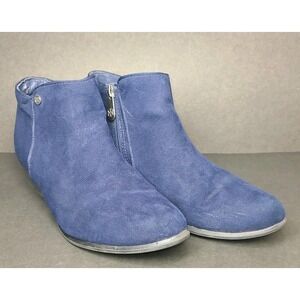 Daisy Fuentes Blue Faux Suede Ankle Boots Women's Size 8M Low Heel Booties